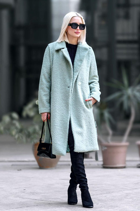 Mint Green Lined Boucle Women's Coat MG1970