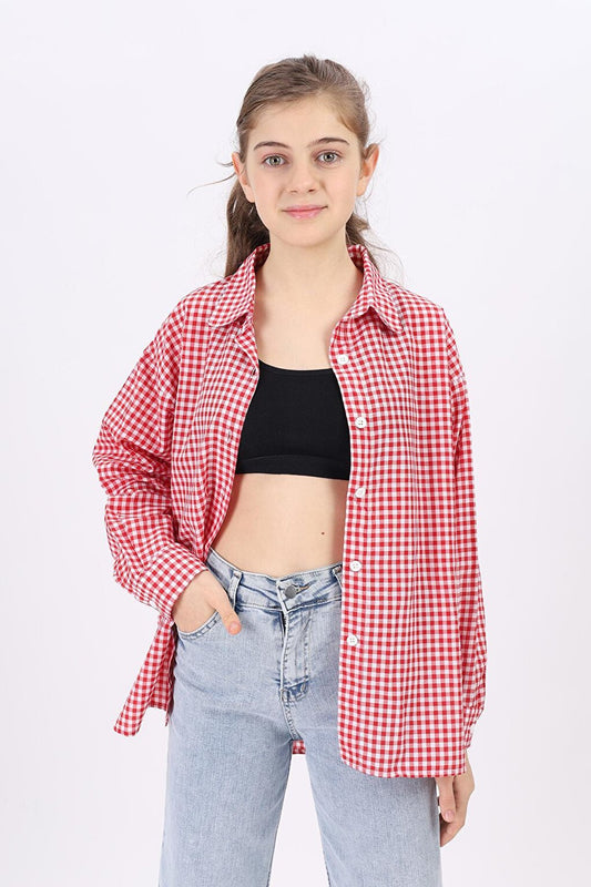 Girl's Pitikare Patterned Plaid Shirt Lx182-1