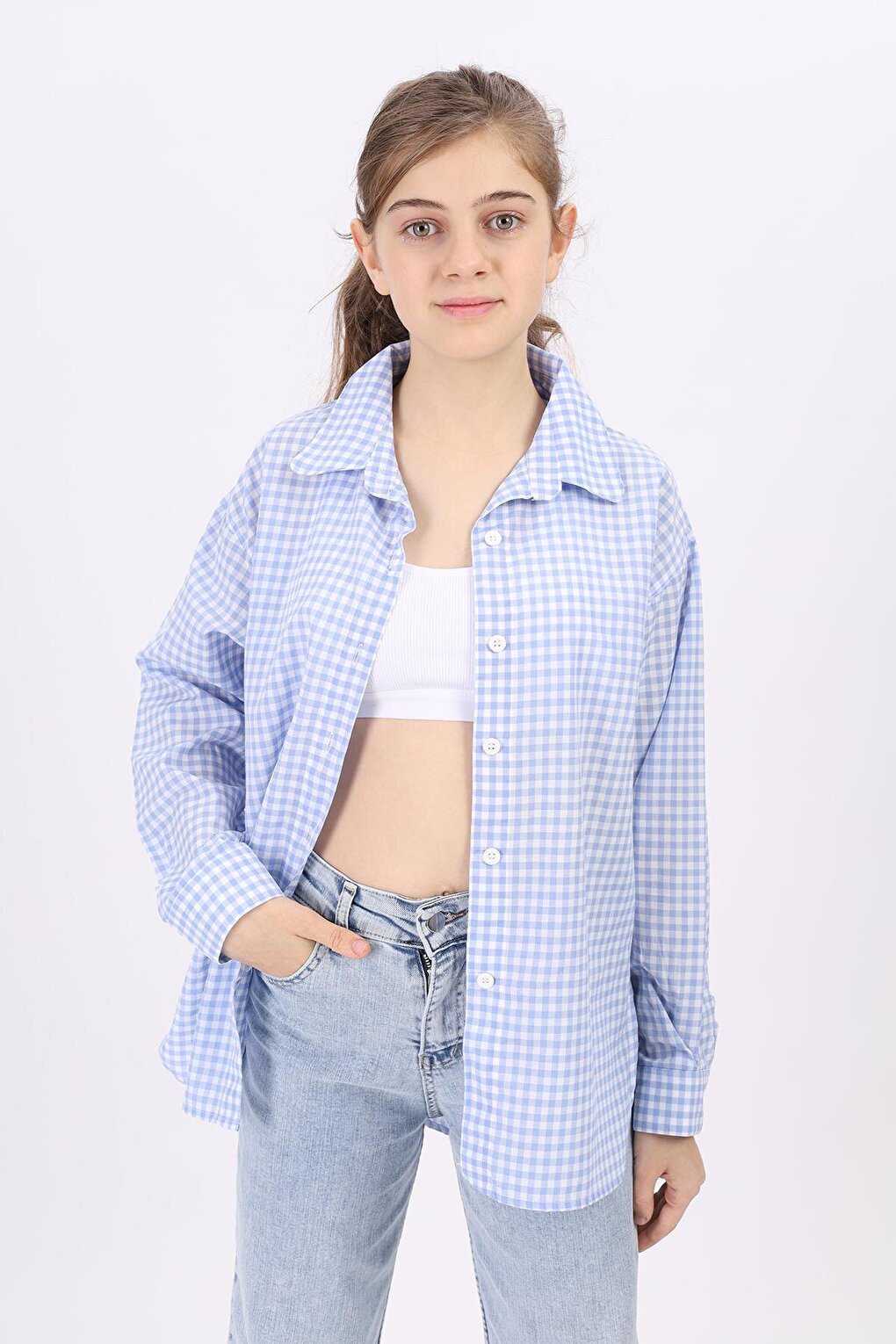 Girl's Pitikare Patterned Plaid Shirt Lx182-1