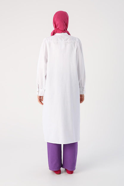 White Full Collar Half Layer Long Tunic