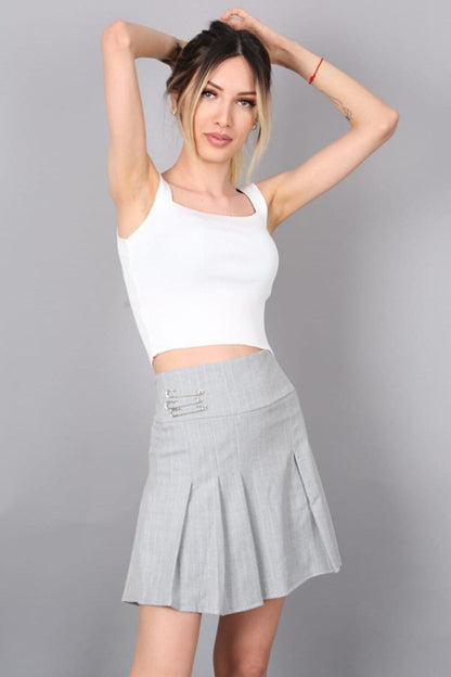 Gray Striped Pleated Short Women's Skirt MG1451