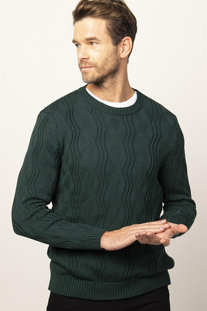 Slim Fit Crew Neck Patterned Men's Sweater