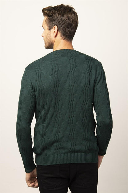 Slim Fit Crew Neck Patterned Men's Sweater