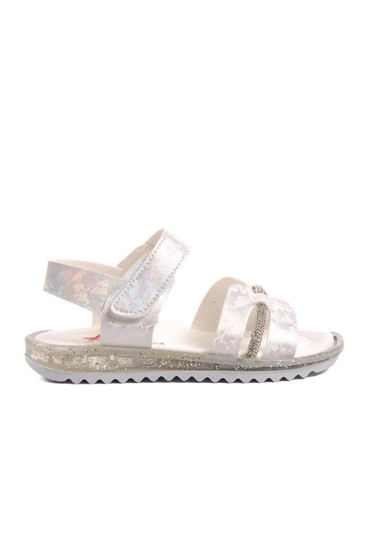 Arz 1000-P White Glittery Velcro Girls Sandals