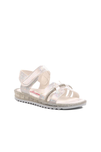 Arz 1000-P White Glittery Velcro Girls Sandals