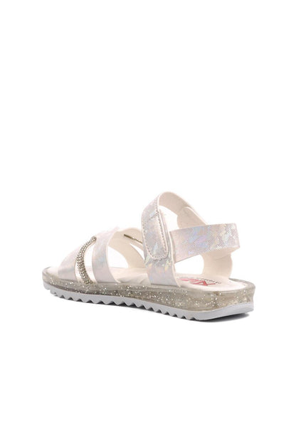 Arz 1000-P White Glittery Velcro Girls Sandals