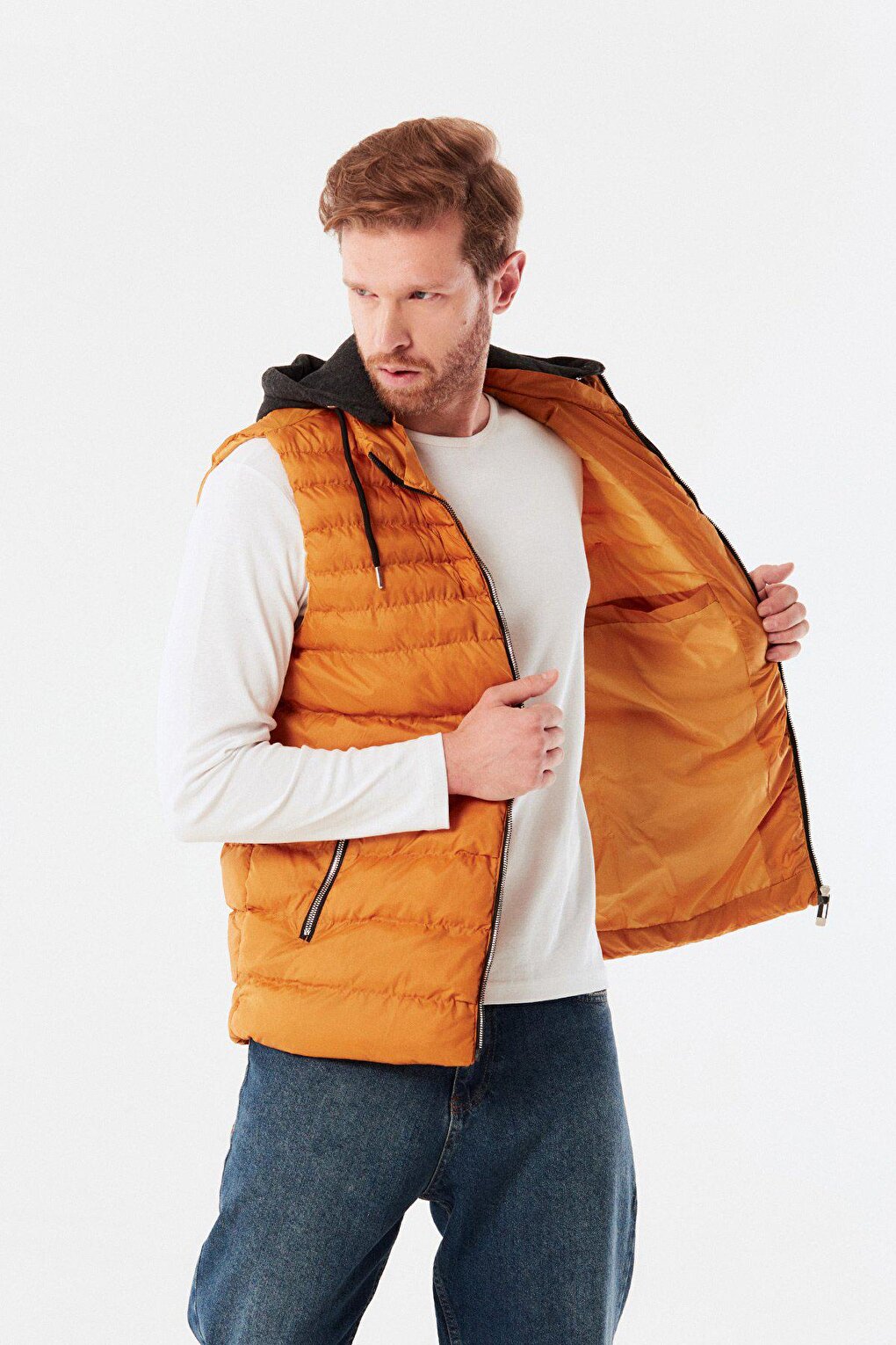 Combed Cotton Hooded Puffer Vest