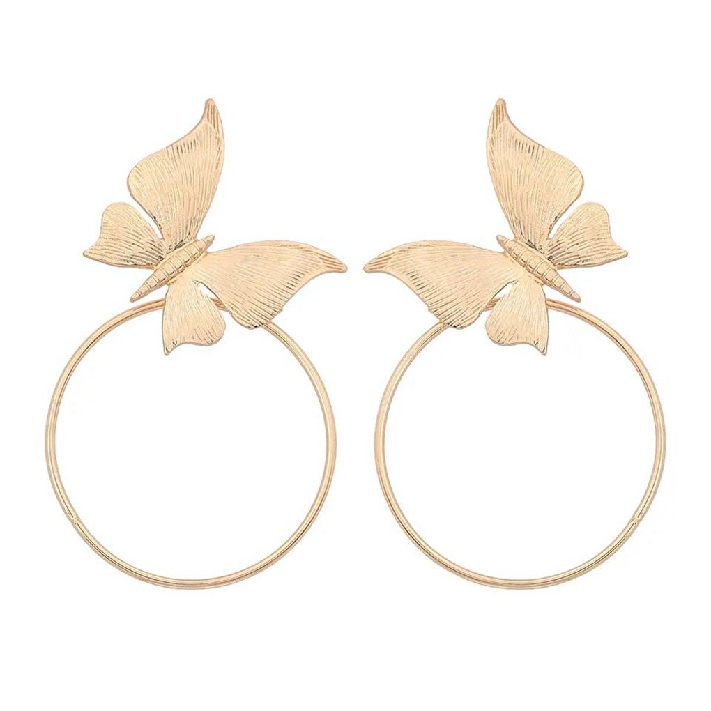 Gold Big Butterfly Hoop Earrings