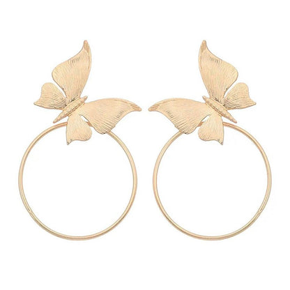 Gold Big Butterfly Hoop Earrings