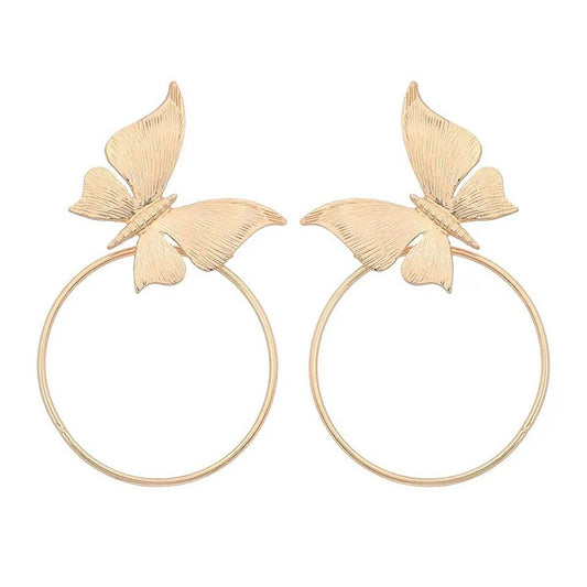 Gold Big Butterfly Hoop Earrings