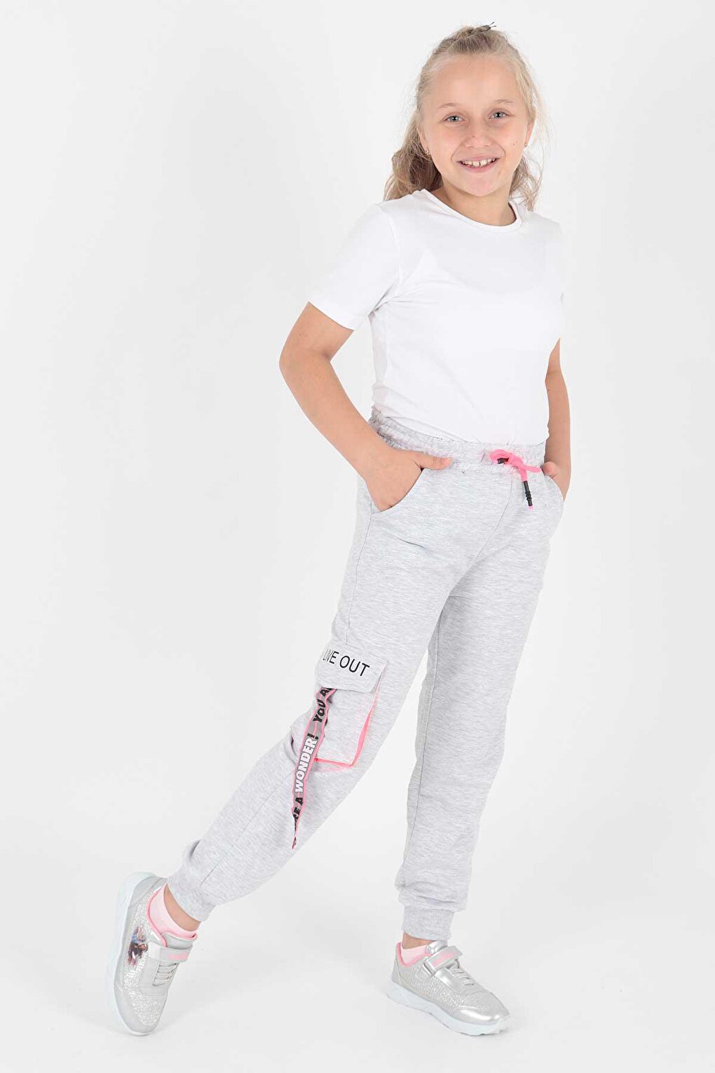 Kids Girl Live Printed Sweatpants Lace Up Elastic Slim Leg Cotton Sweatpants Ak722473