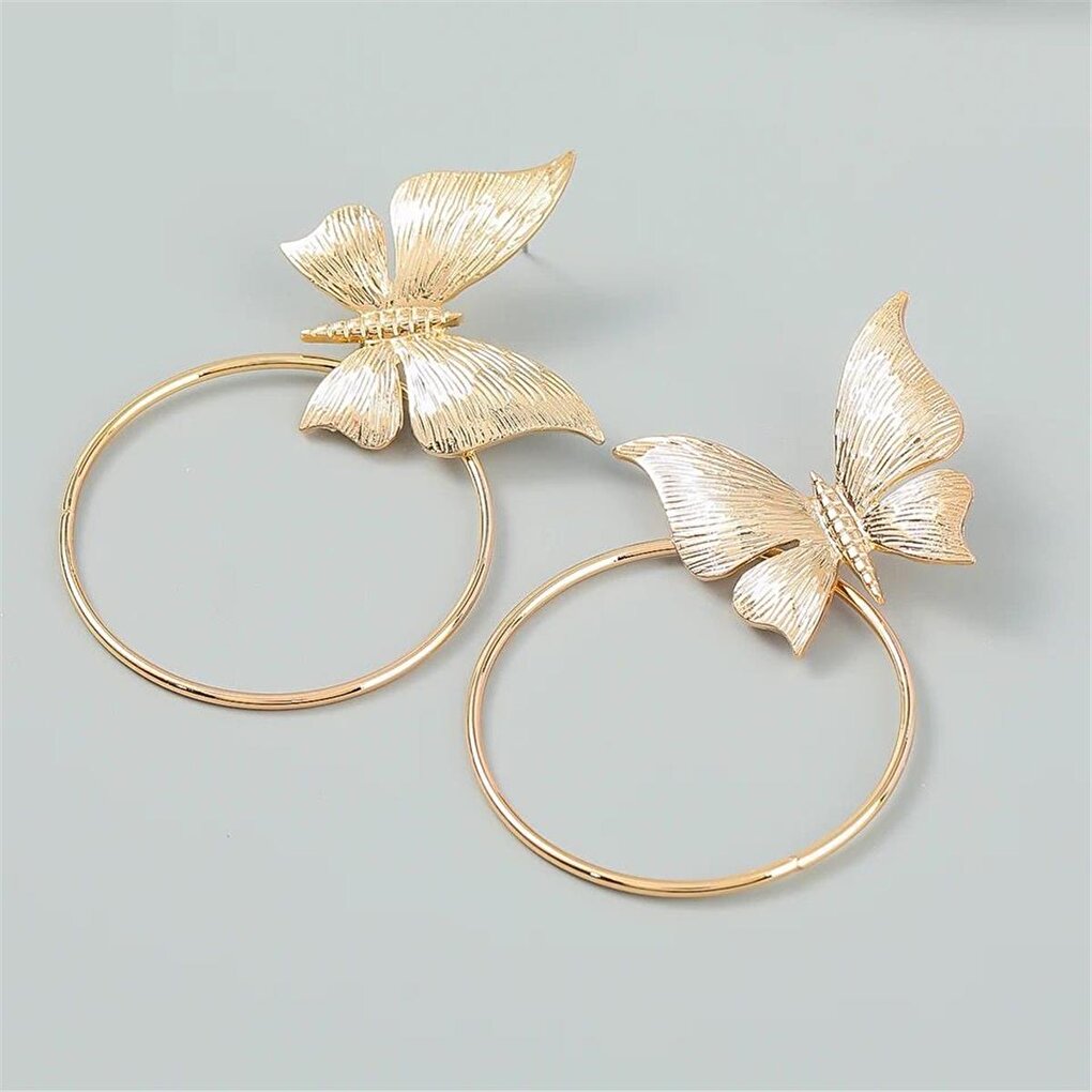 Gold Big Butterfly Hoop Earrings