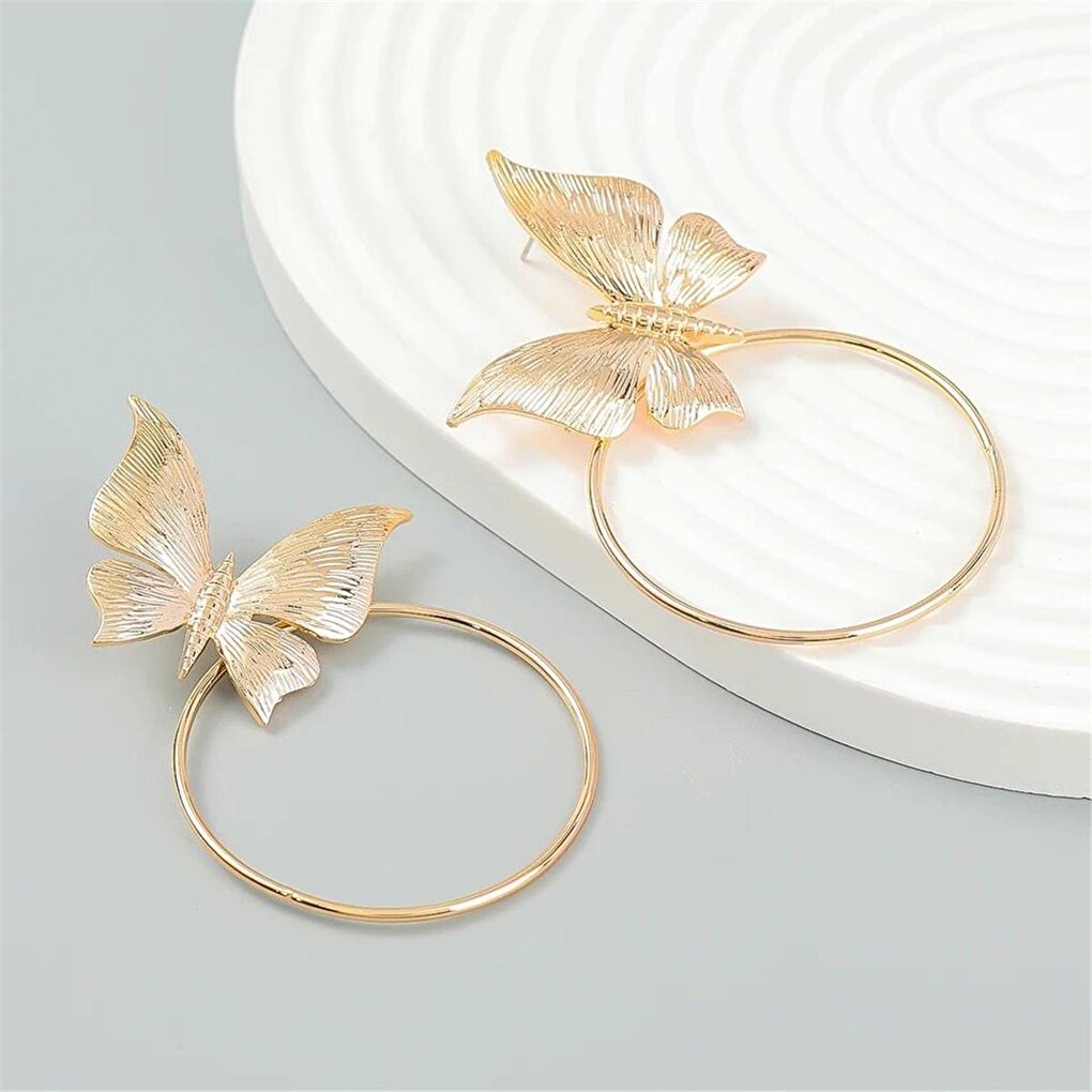 Gold Big Butterfly Hoop Earrings