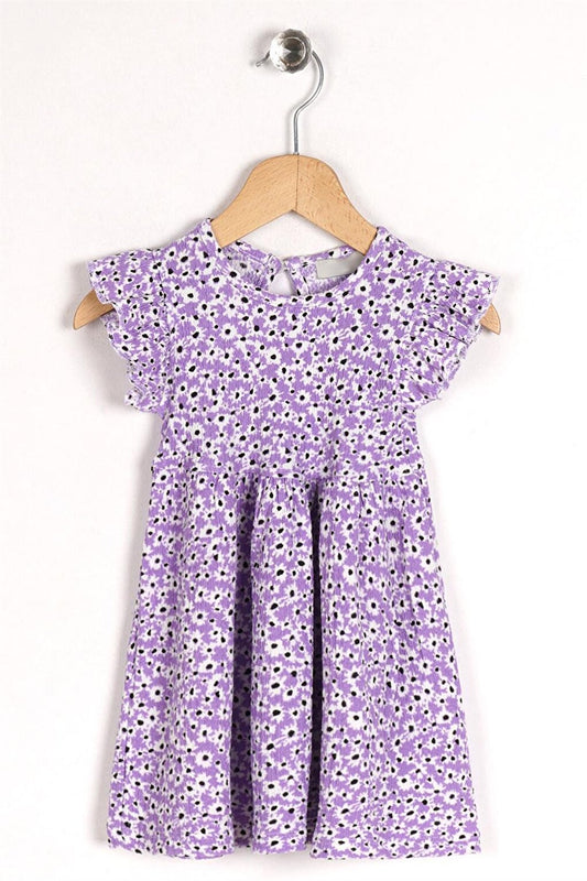 Girl's Purple Colored Ruffle Polka Dot Dress