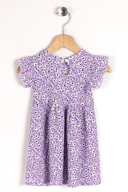 Girl's Purple Colored Ruffle Polka Dot Dress