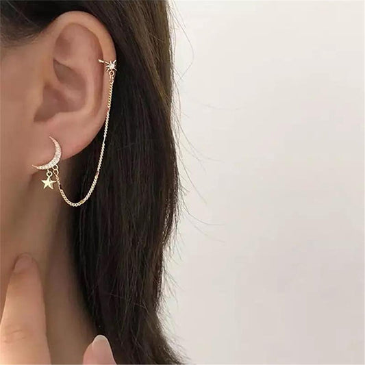 Crescent Star Piercing Earring