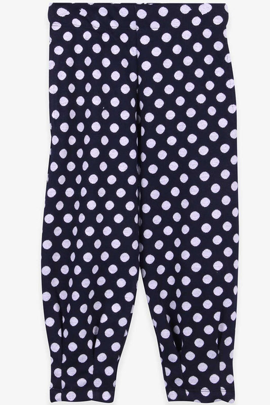 Girl's Leggings Trousers Polka Dot Pocket Navy Blue (Age 3-8)