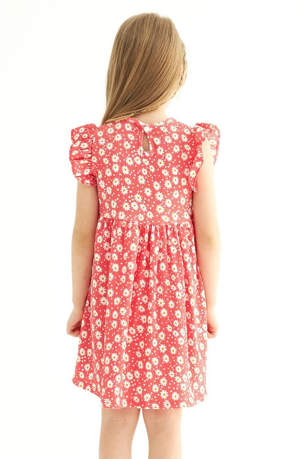 Girl's Pomegranate Flower Colored Ruffle Polka Dot Dress