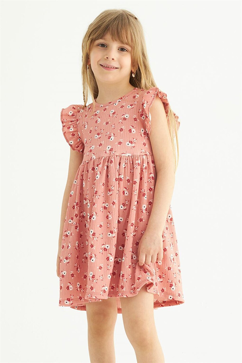 Girl's Powder Colored Ruffle Polka Dot Dress