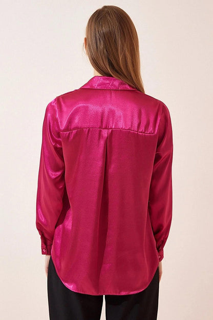 Women's Dark Pink Lightly Draped Satin Finished Shirt HZL22W-BD139641