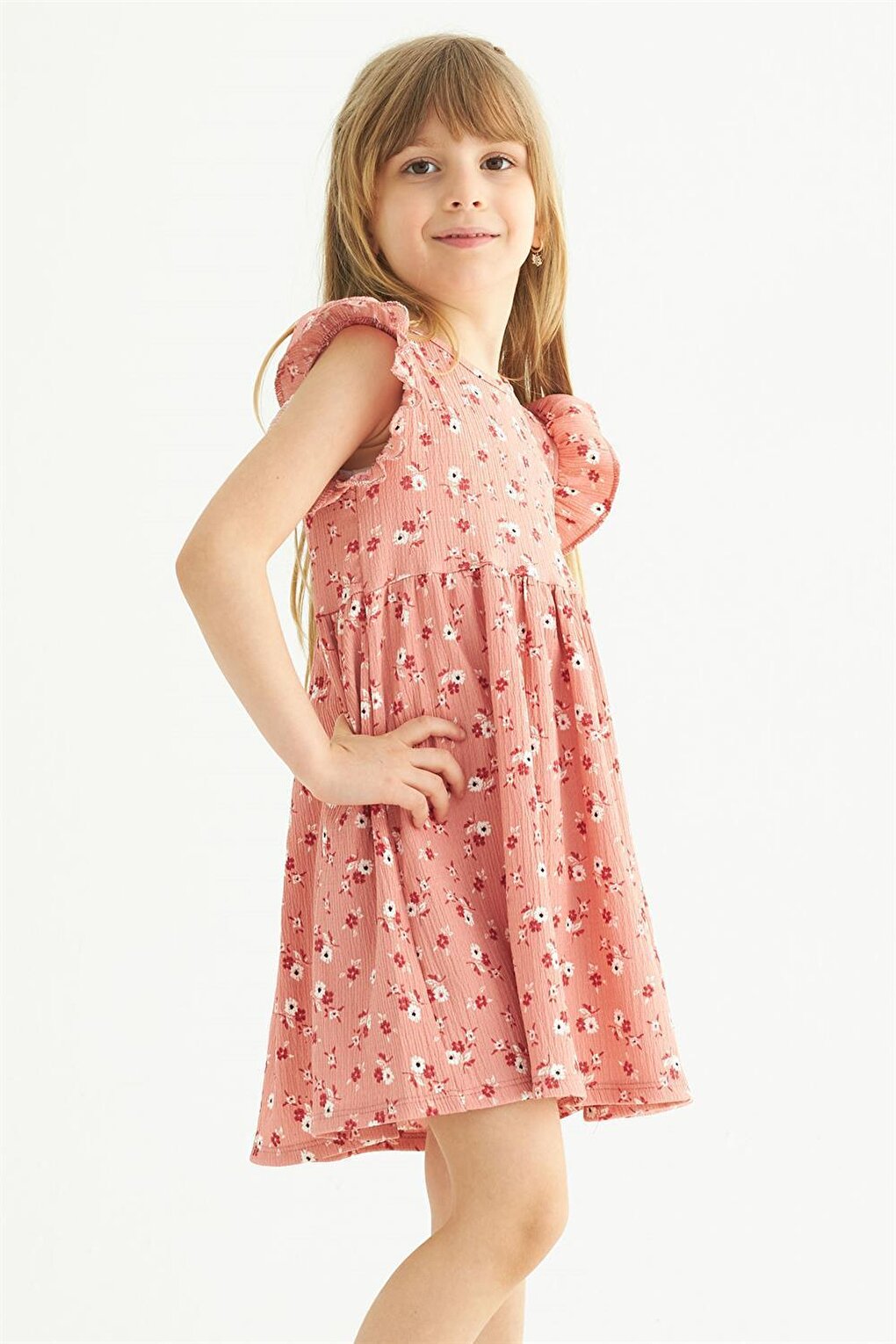 Girl's Powder Colored Ruffle Polka Dot Dress