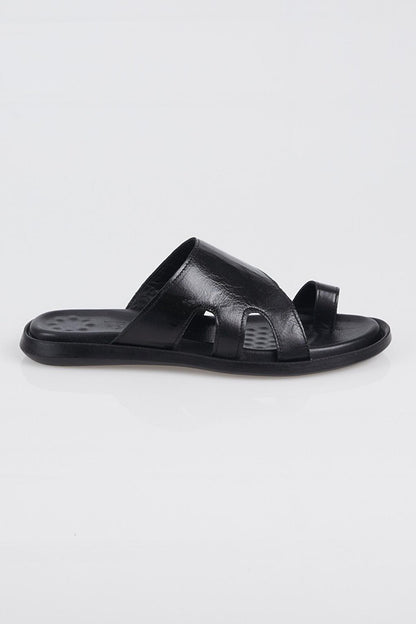 Men's Black Comfortable Genuine Leather Flip Flops