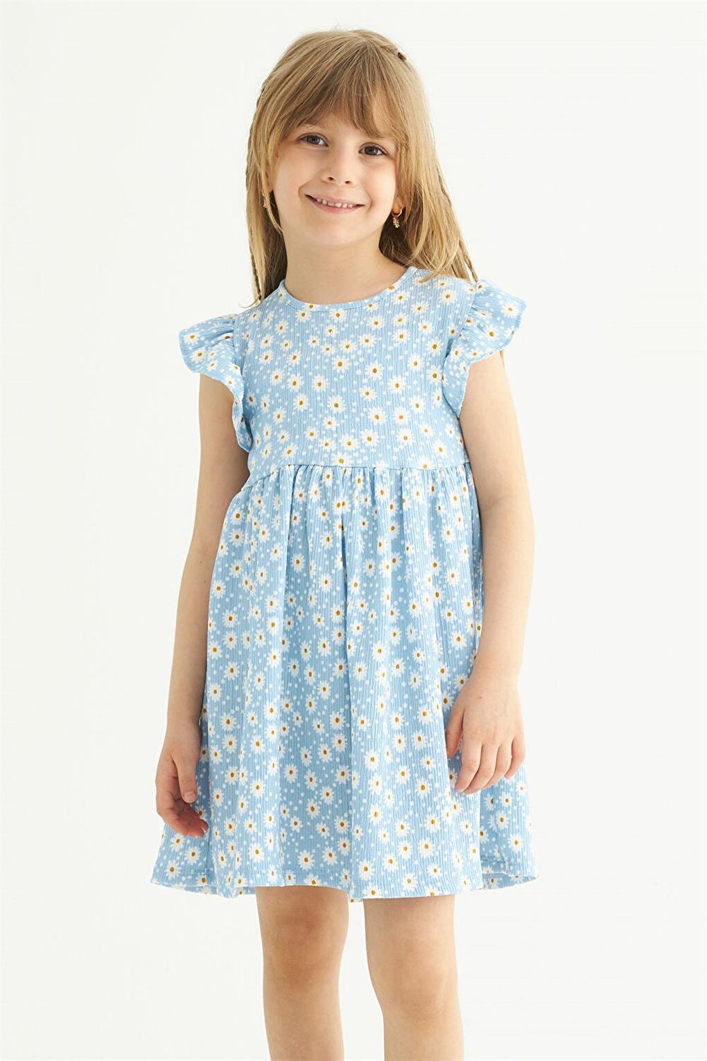 Girl's Baby Blue Colored Ruffle Polka Dot Dress