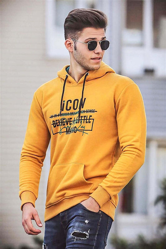 Yellow Printed Hooded Sweatshirt 4376