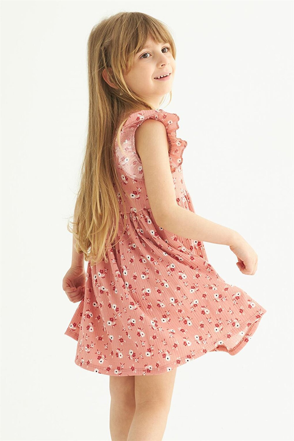 Girl's Powder Colored Ruffle Polka Dot Dress