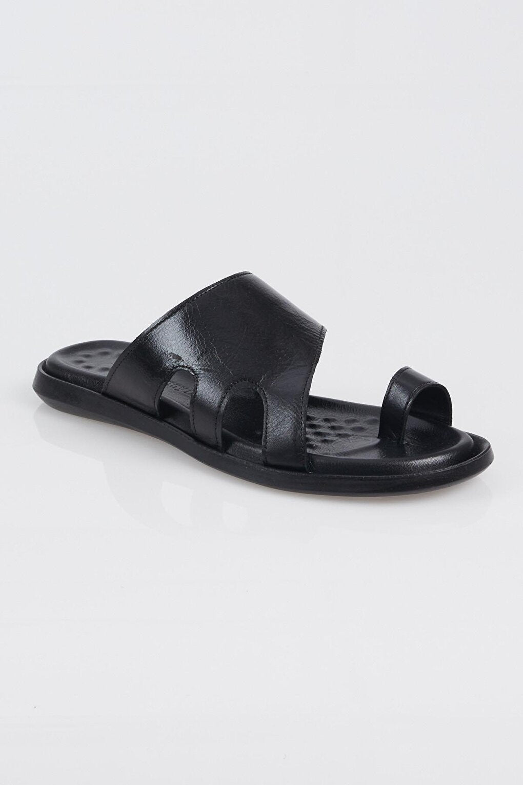 Men's Black Comfortable Genuine Leather Flip Flops