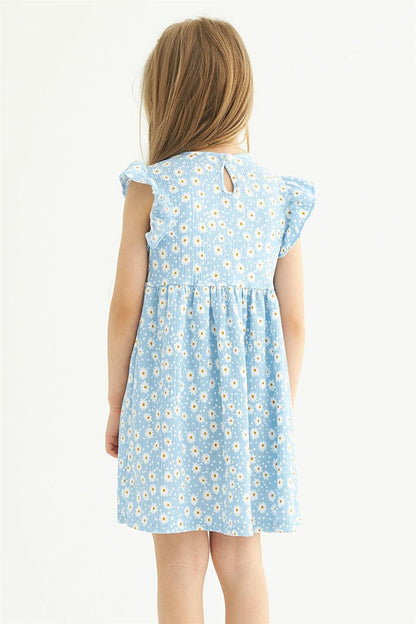 Girl's Baby Blue Colored Ruffle Polka Dot Dress