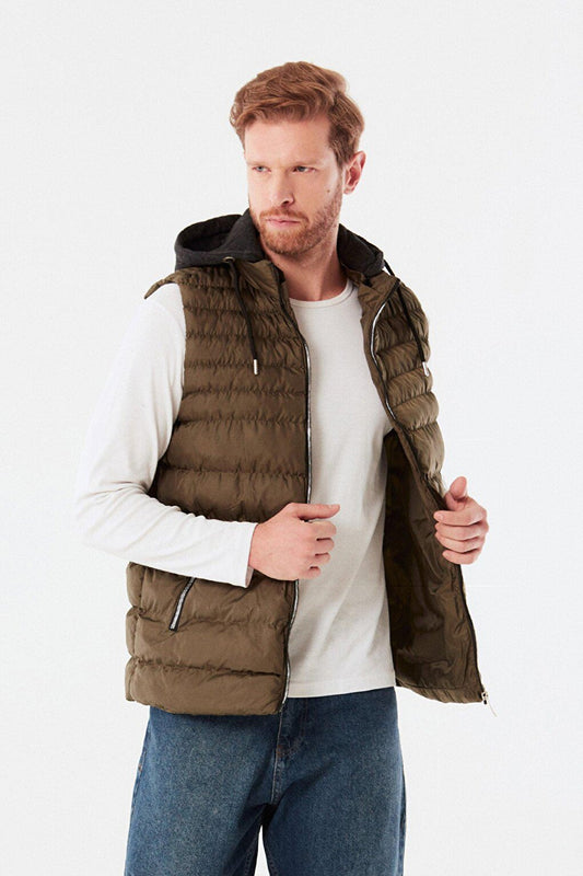 Combed Cotton Hooded Puffer Vest