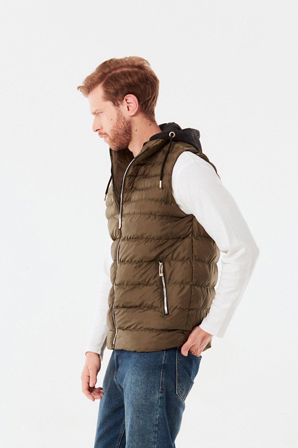 Combed Cotton Hooded Puffer Vest