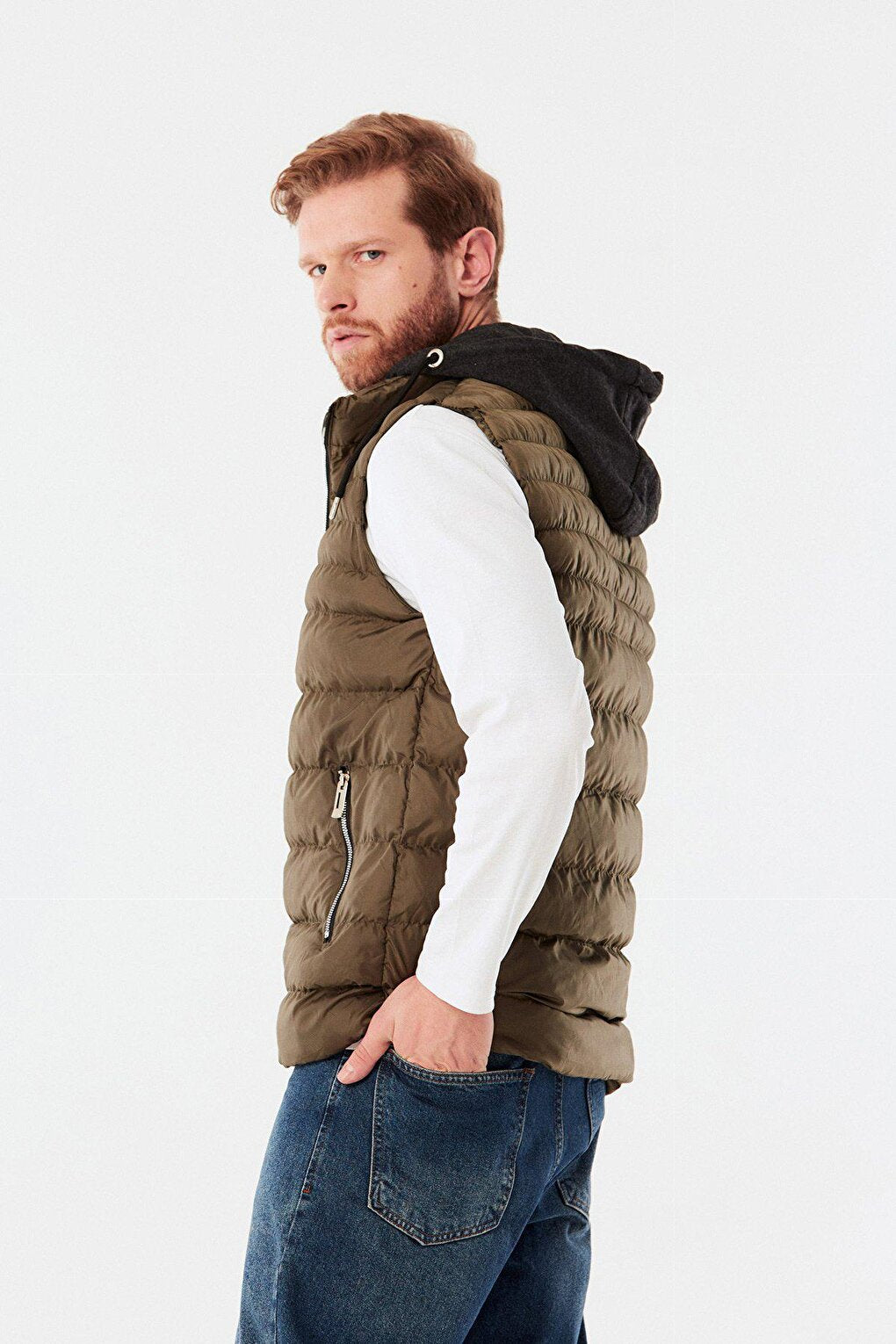 Combed Cotton Hooded Puffer Vest