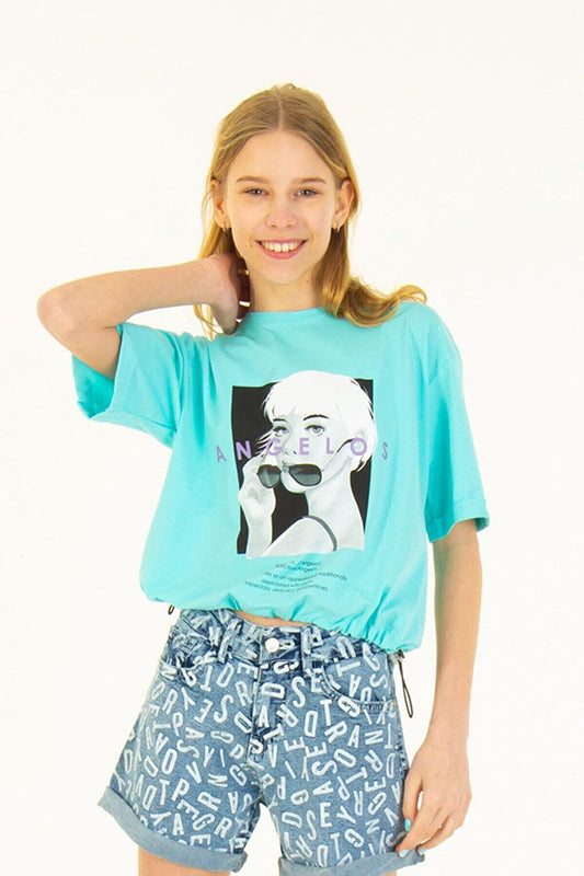 Girl's Digital Printed Adjustable Waist T-Shirt