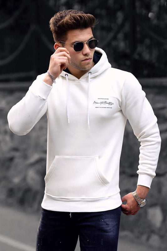 Printed White hooded Sweatshirt 4395