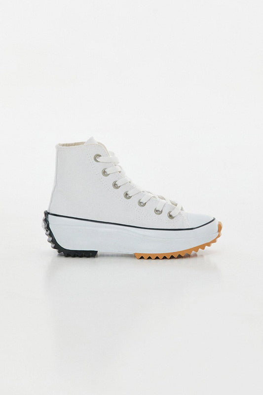 Lace-up High Sole Linen Sneakers