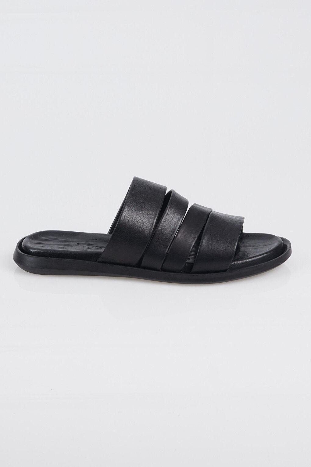 Men's Black Banded Comfortable Genuine Leather Slippers