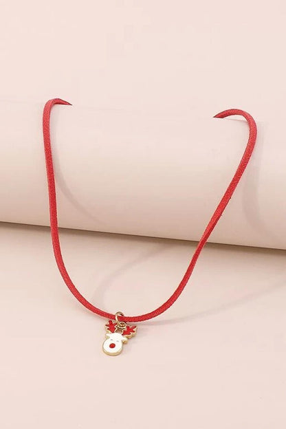 New Year's Deer Figure Pendant Choker Collar Necklace