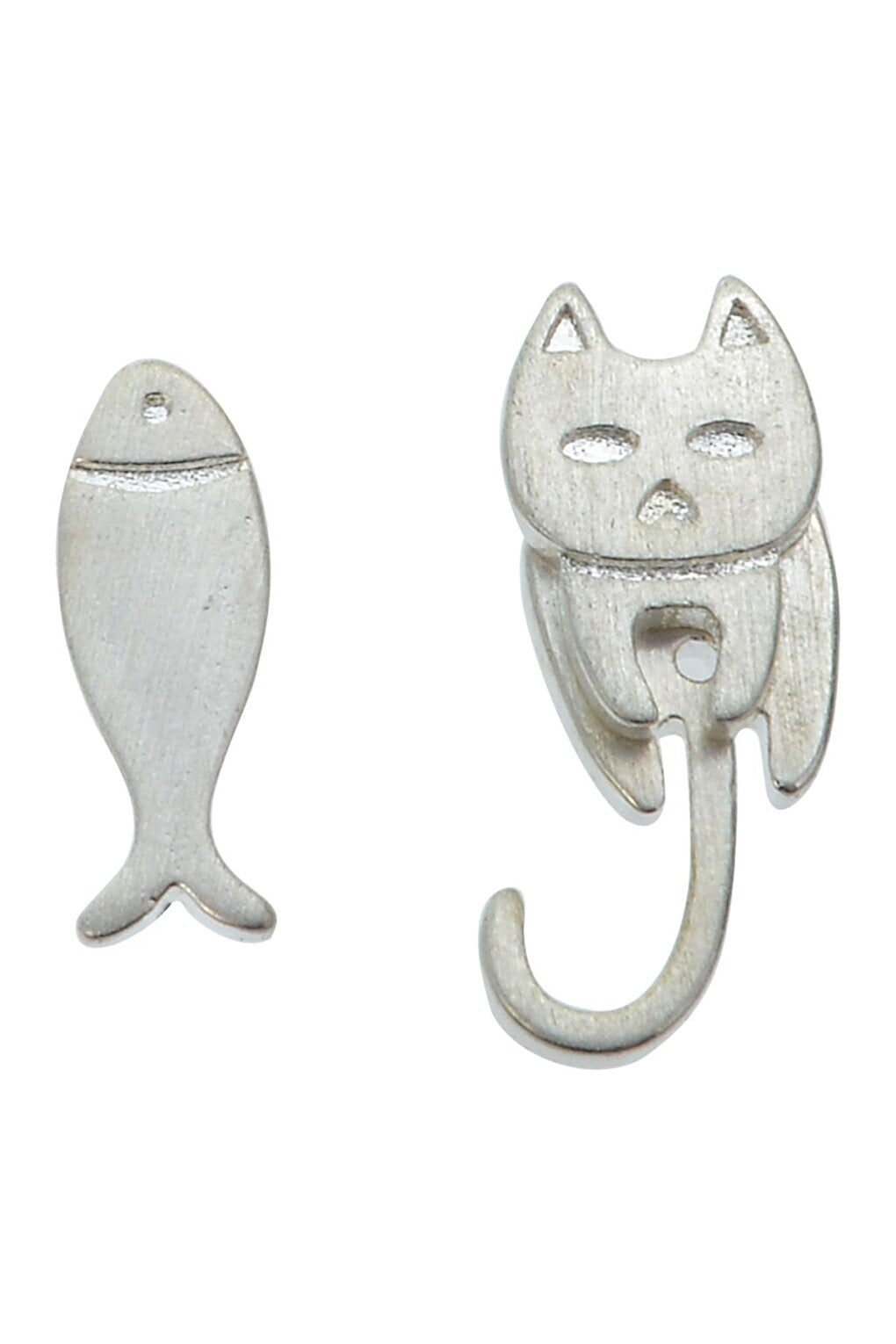 Cat and Fish Asymmetrical Fun Ghost Earrings