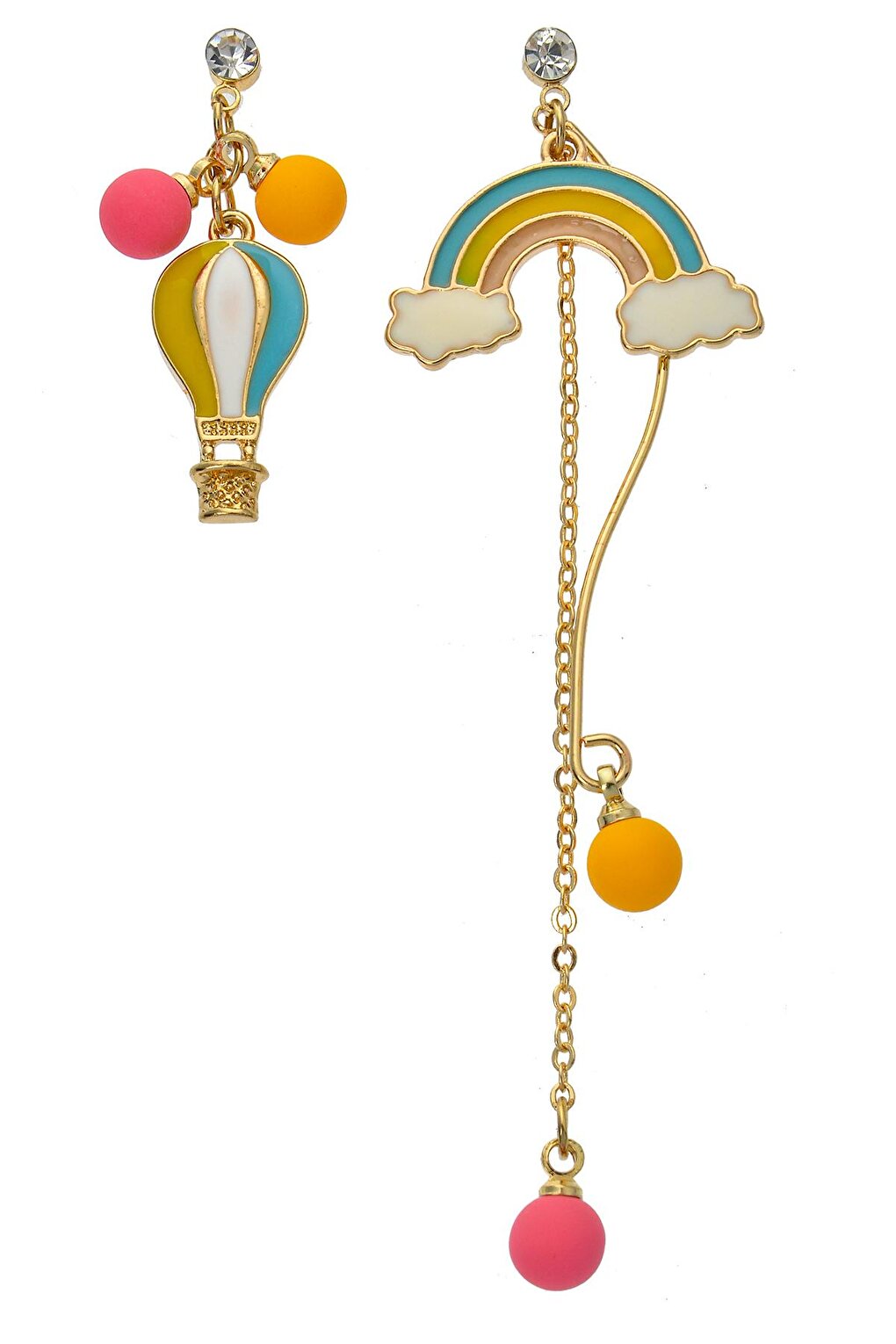 Rainbow Cloud Balloon Asymmetrical Fun Earrings