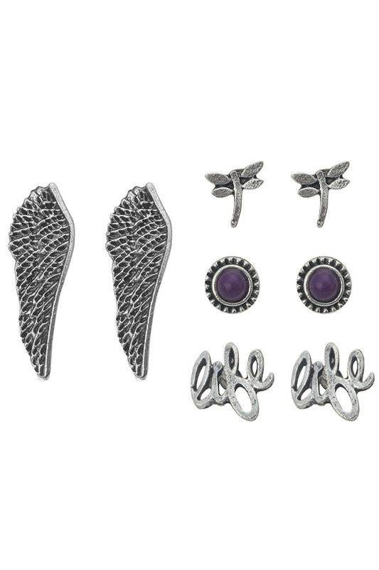 Set of 4 Wing Life Written Earrings