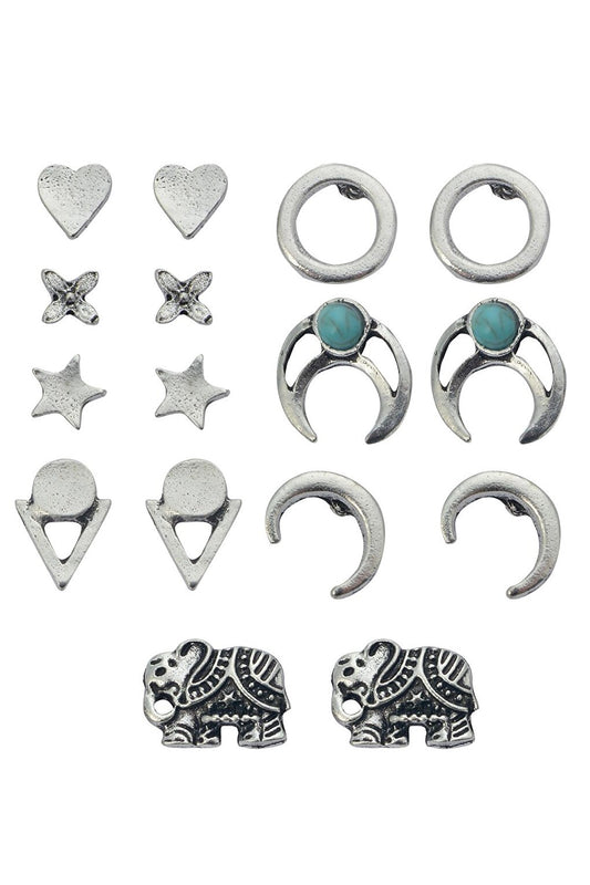 8 Pairs Elephant Turquoise Earring Set