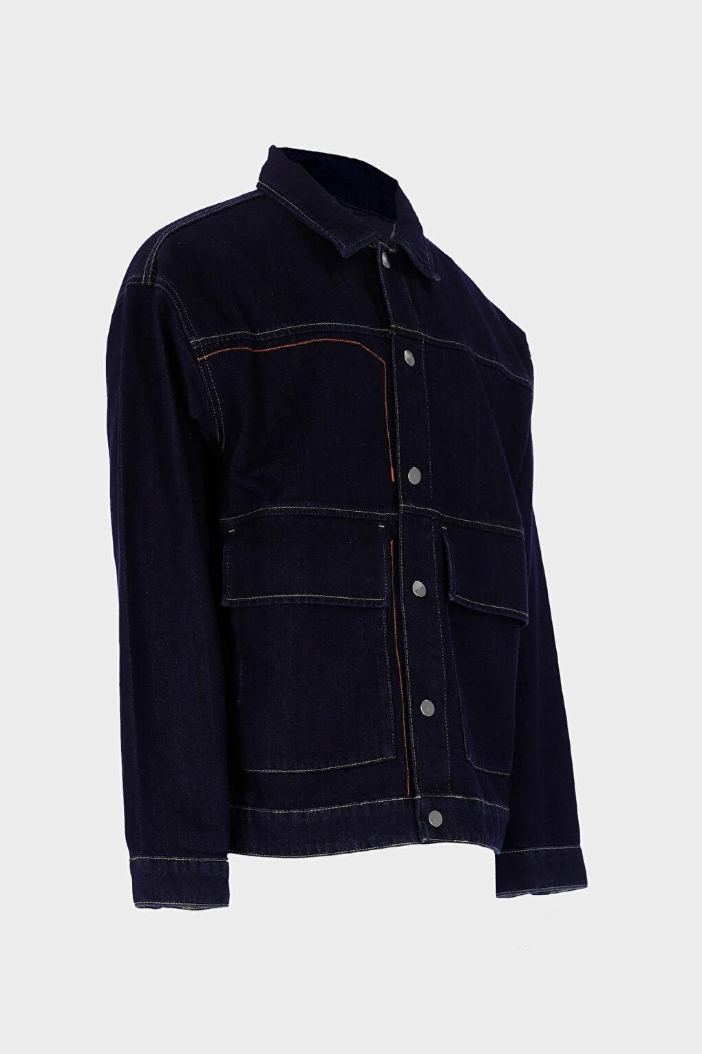 Men's Dark Blue Jean Jacket with Top-Attached Pockets