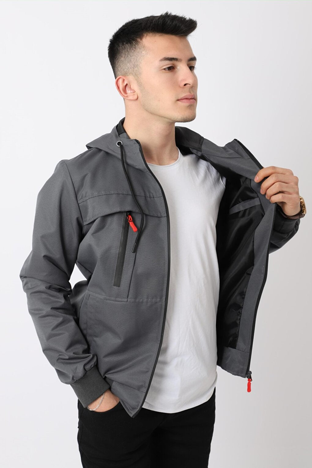 Double Chest Zippered Raincoat BL1244