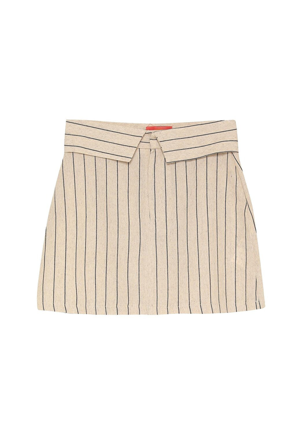 Striped Waist Detailed Linen Skirt Natural