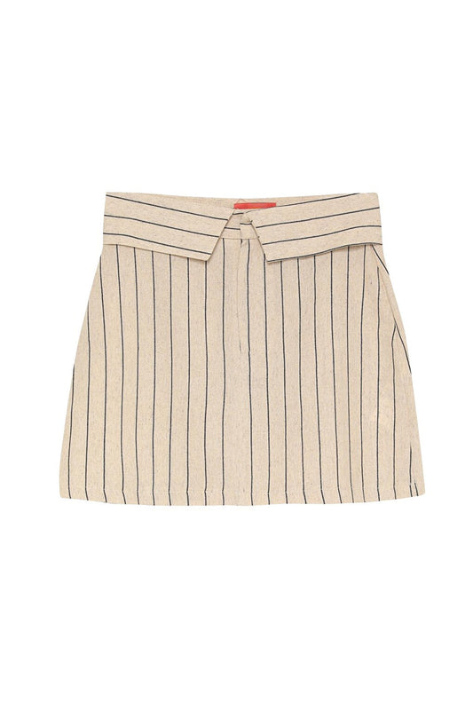 Striped Waist Detailed Linen Skirt Natural