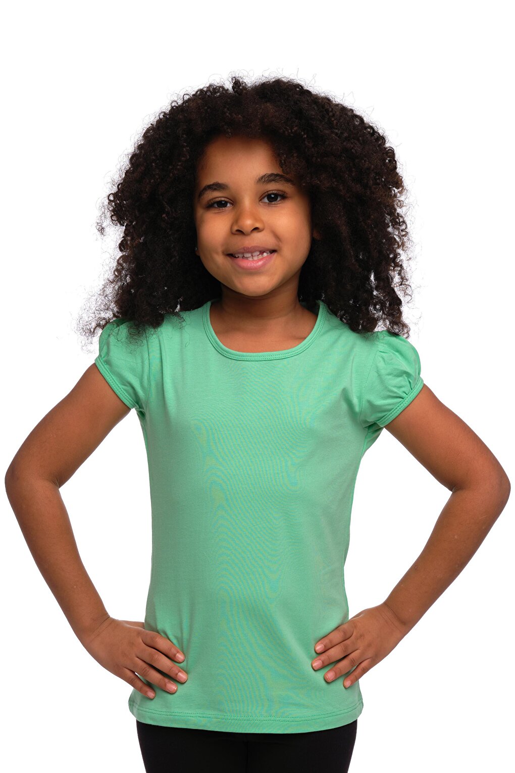 Pastel Green Girl's Short Sleeve Basic T-Shirt