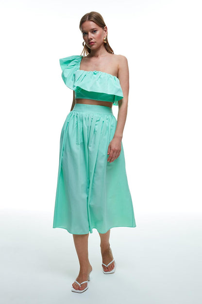 High Waist Pleated Detailed Midi Skirt Mint