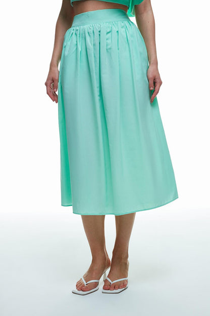 High Waist Pleated Detailed Midi Skirt Mint